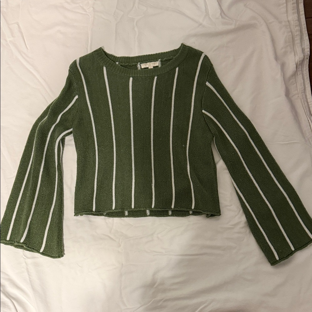 Chelsea & Violet Green and White Striped Sweater
